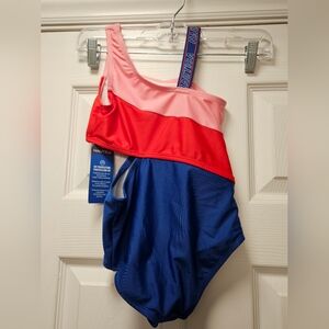 Nautica girls one piece swimsuit size 6x blue red pink